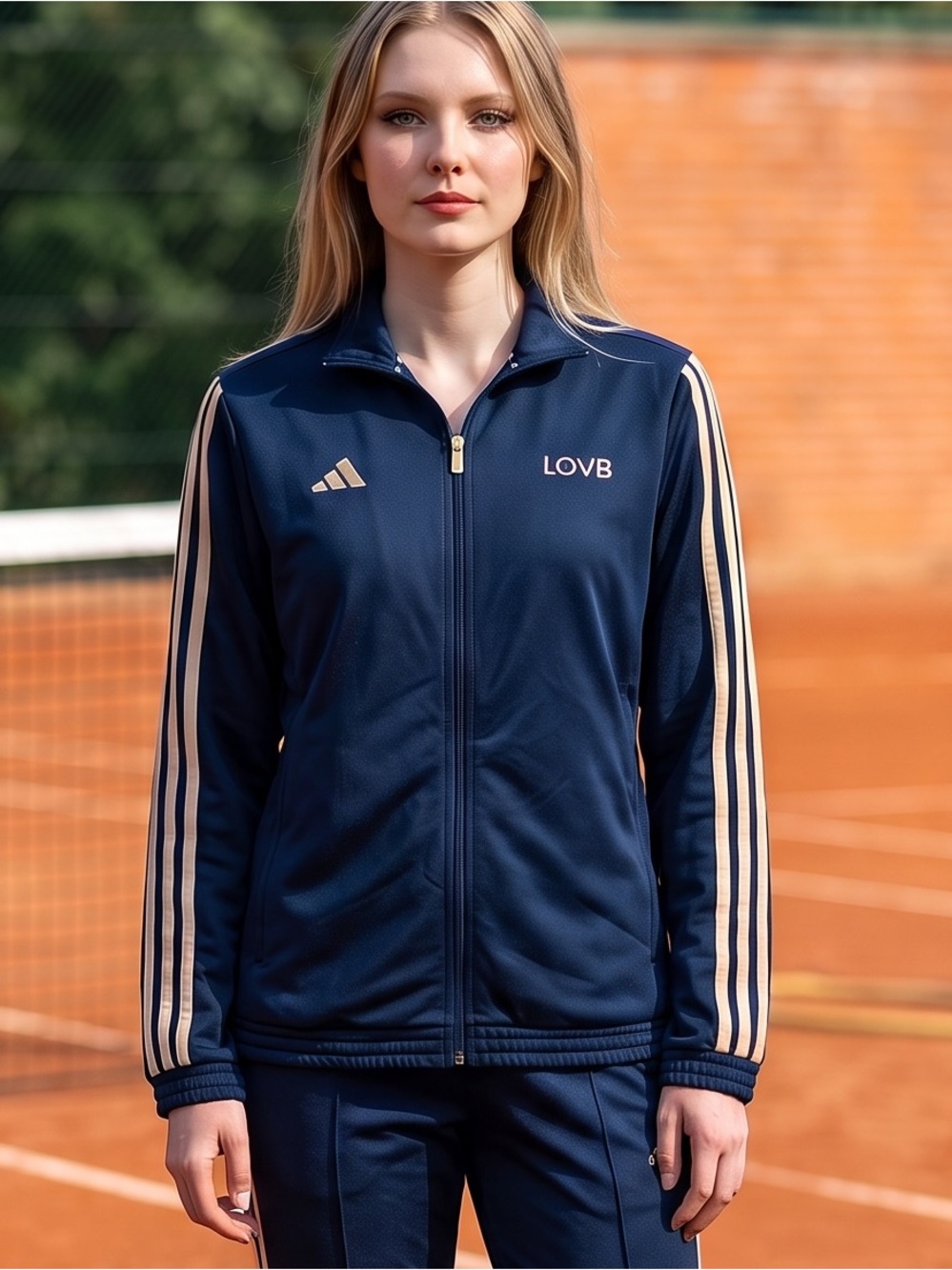 Adidas LOVB 3-White Stripes Women’s Size Large Rose Gold Details Track Jacket